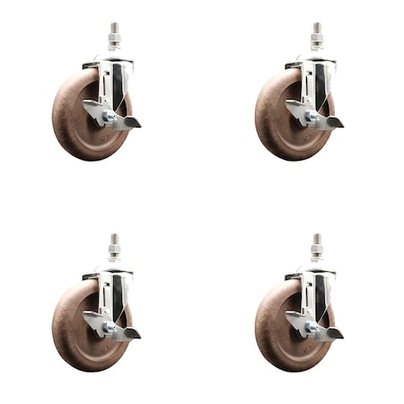 Service Caster 5 Inch 316SS High Temp Glass Filled Nylon 3/8 Inch Stem Caster Set Brake SCC SS316TS20S514-GFNSHT-TLB-381615-4